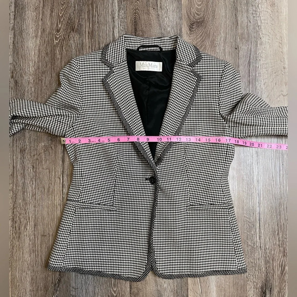 Max Mara Made in Italy Virgin Wool Houndstooth Blazer Size 10 Polka Dot Detail - Picture 8 of 10